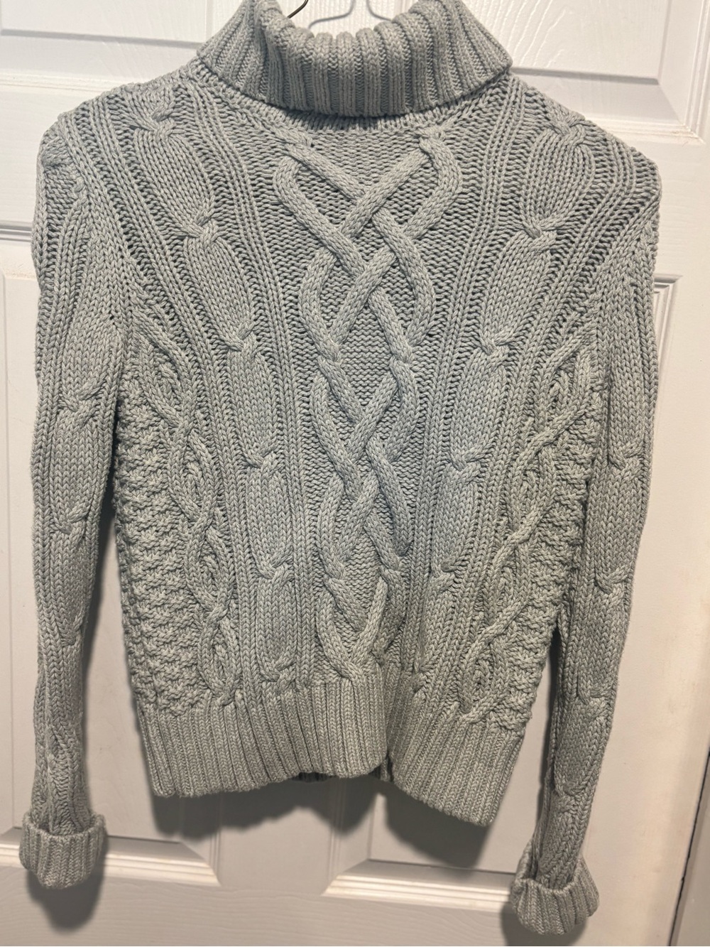 Lands' End Light Gray Cable Knit Turtleneck Sweater